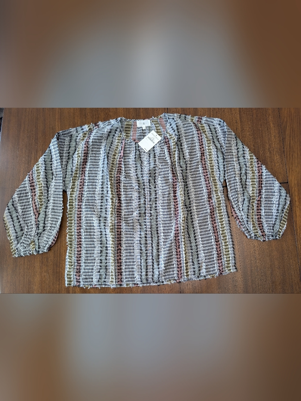 Lou&Grey Womens Nordstrom Peasant Blouse Multicolor Textured Cotton Top Sz S NWT